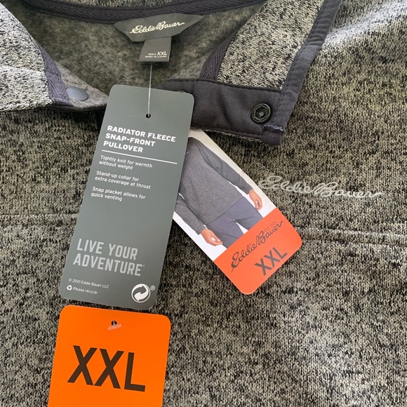 EDDIE BAUER Men's XXL Radiator Fleece Pullover 1/4 Snap Front Sweater CHARCOAL - Picture 7 of 7